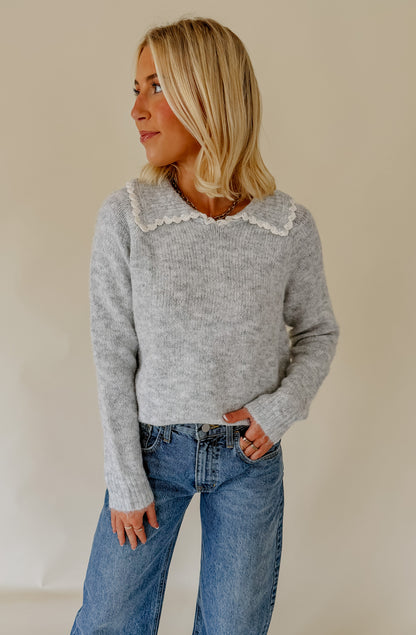 SCALLOPED CROCHET COLLARED SWEATER