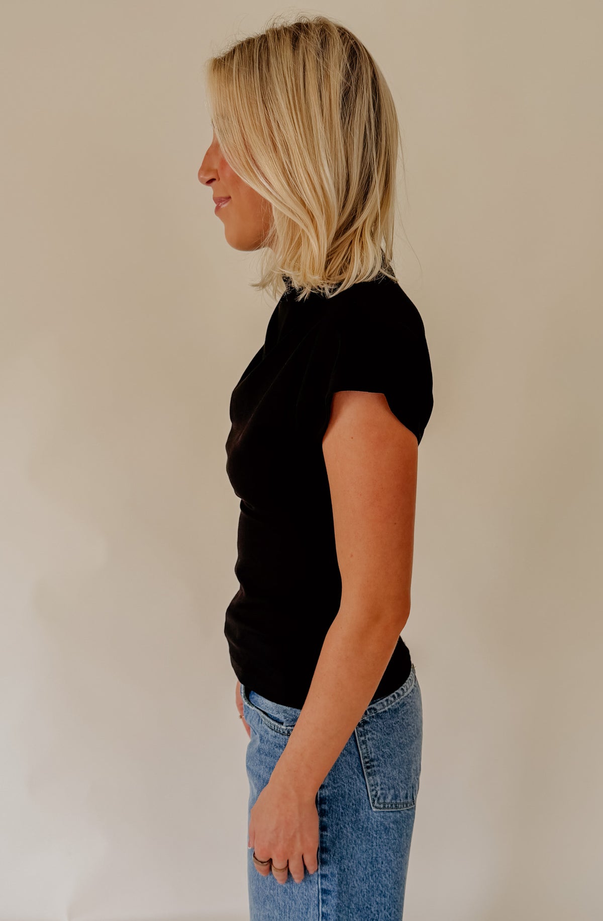 BACK IN BLACK HIGH NECK RUCHED TOP