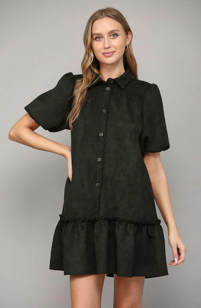 ON CUE FAUX SUEDE BUTTONED DRESS