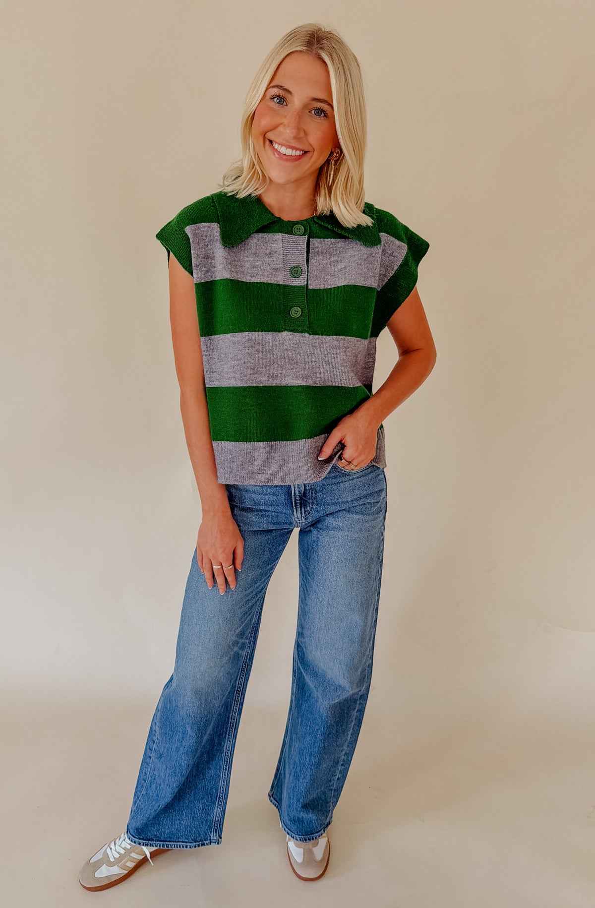 GREEN WITH ENVY STRIPED SWEATER TANK