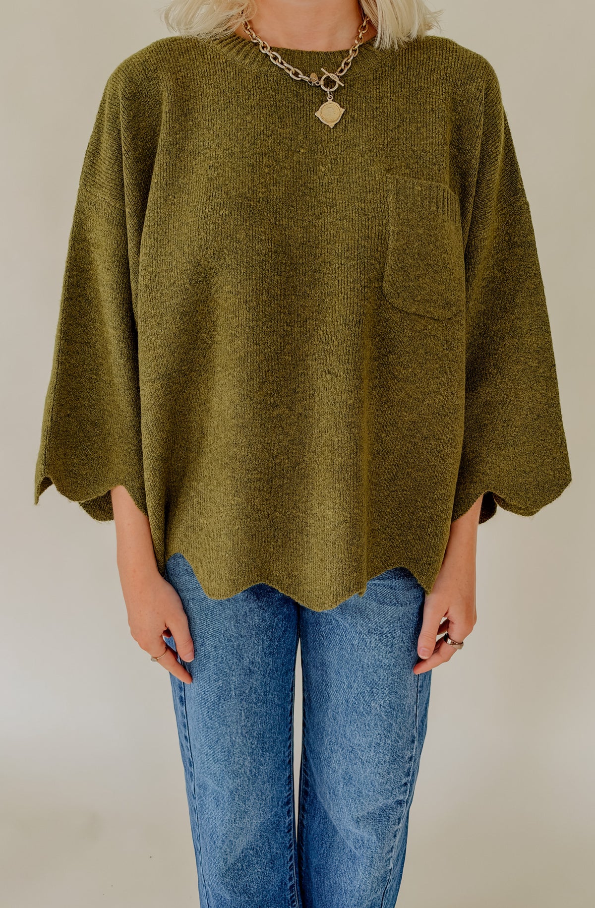 ON THE EDGE SCALLOPED SWEATER