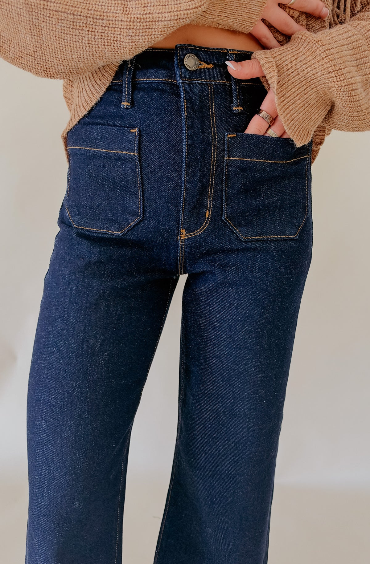 JUST BLACK PATCH POCKET WIDE LEG DENIM