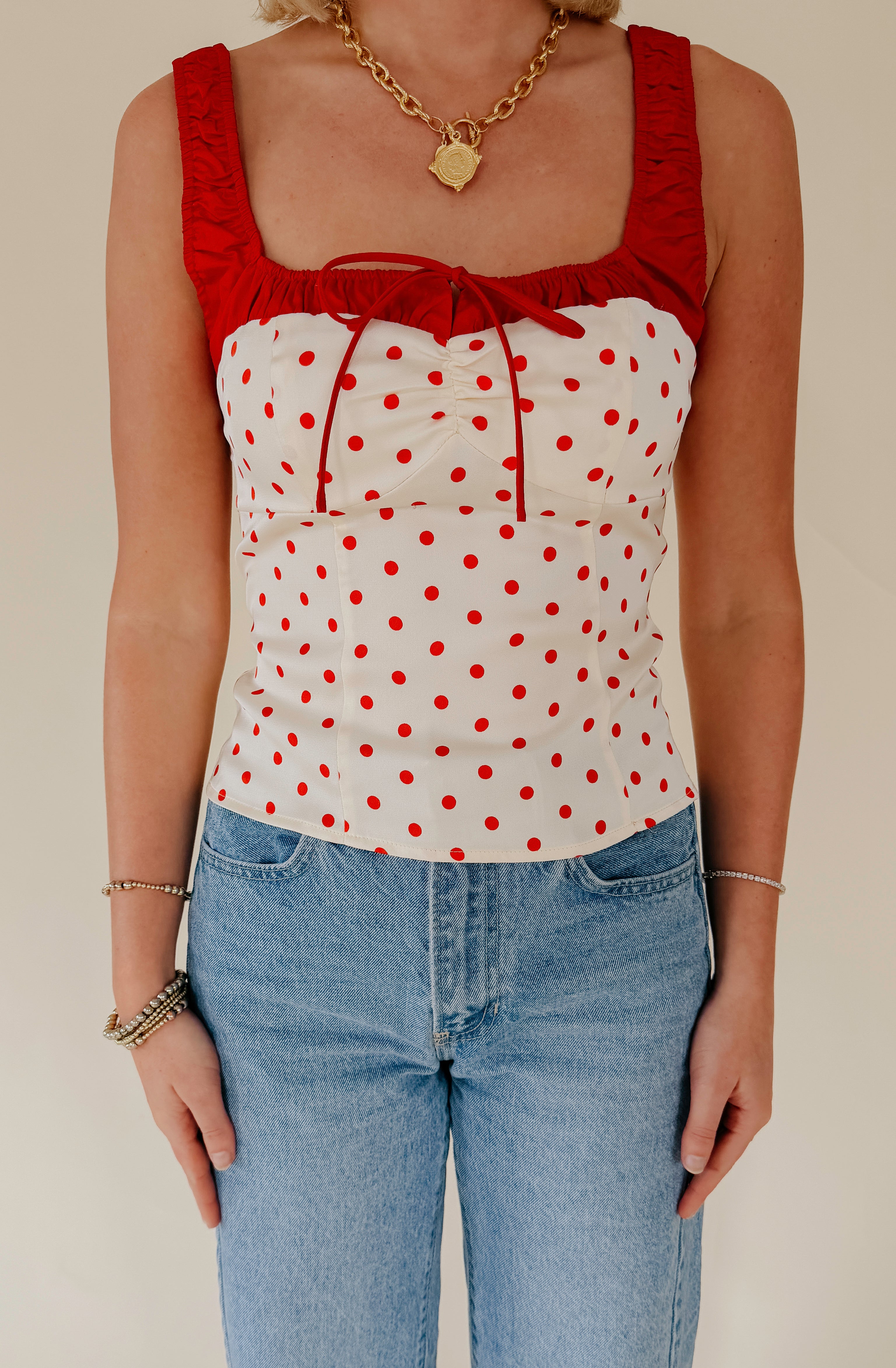 PAINT THE TOWN RED POLKA DOT TOP