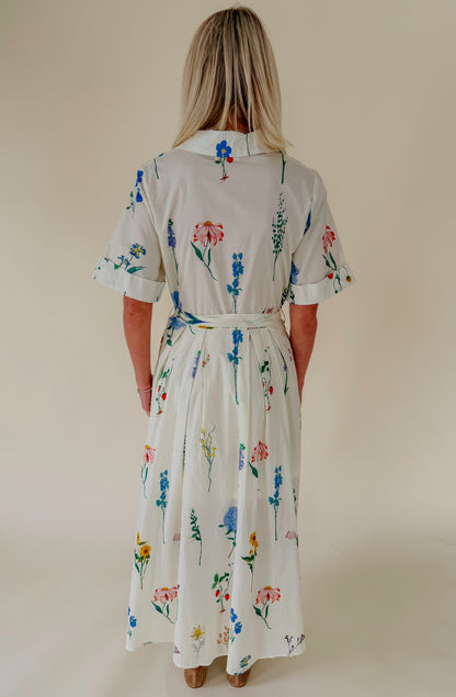 THE DANA FLORAL BELTED MIDI DRESS