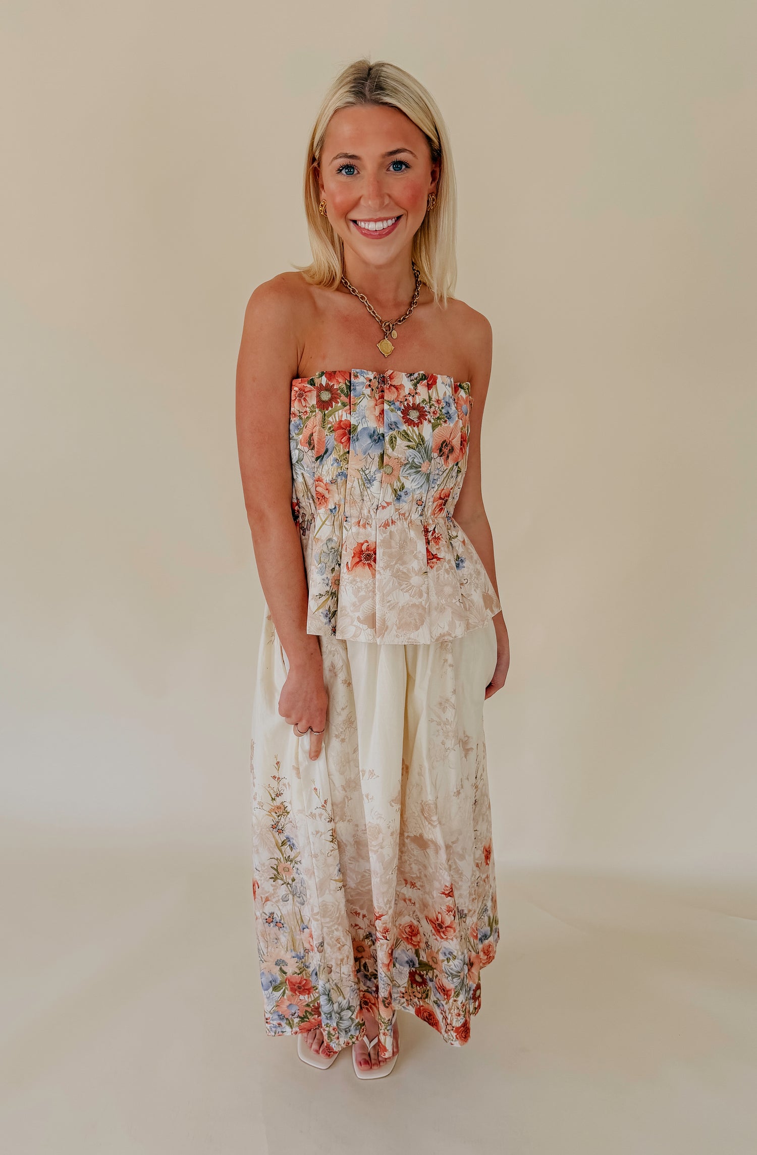 HAVING A BALL STRAPLESS MIDI DRESS
