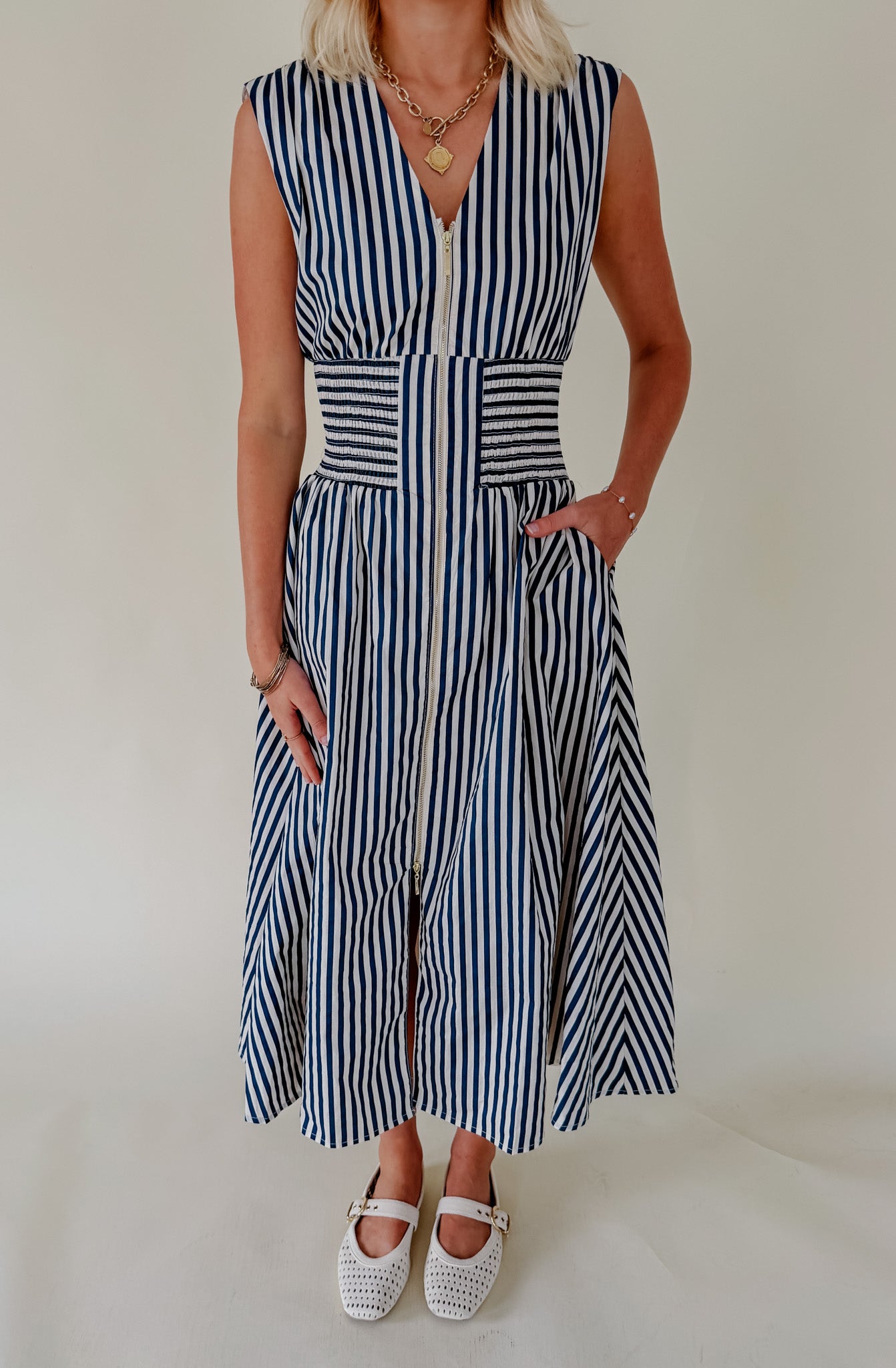 THE CHARLOTTE STRIPED MIDI DRESS