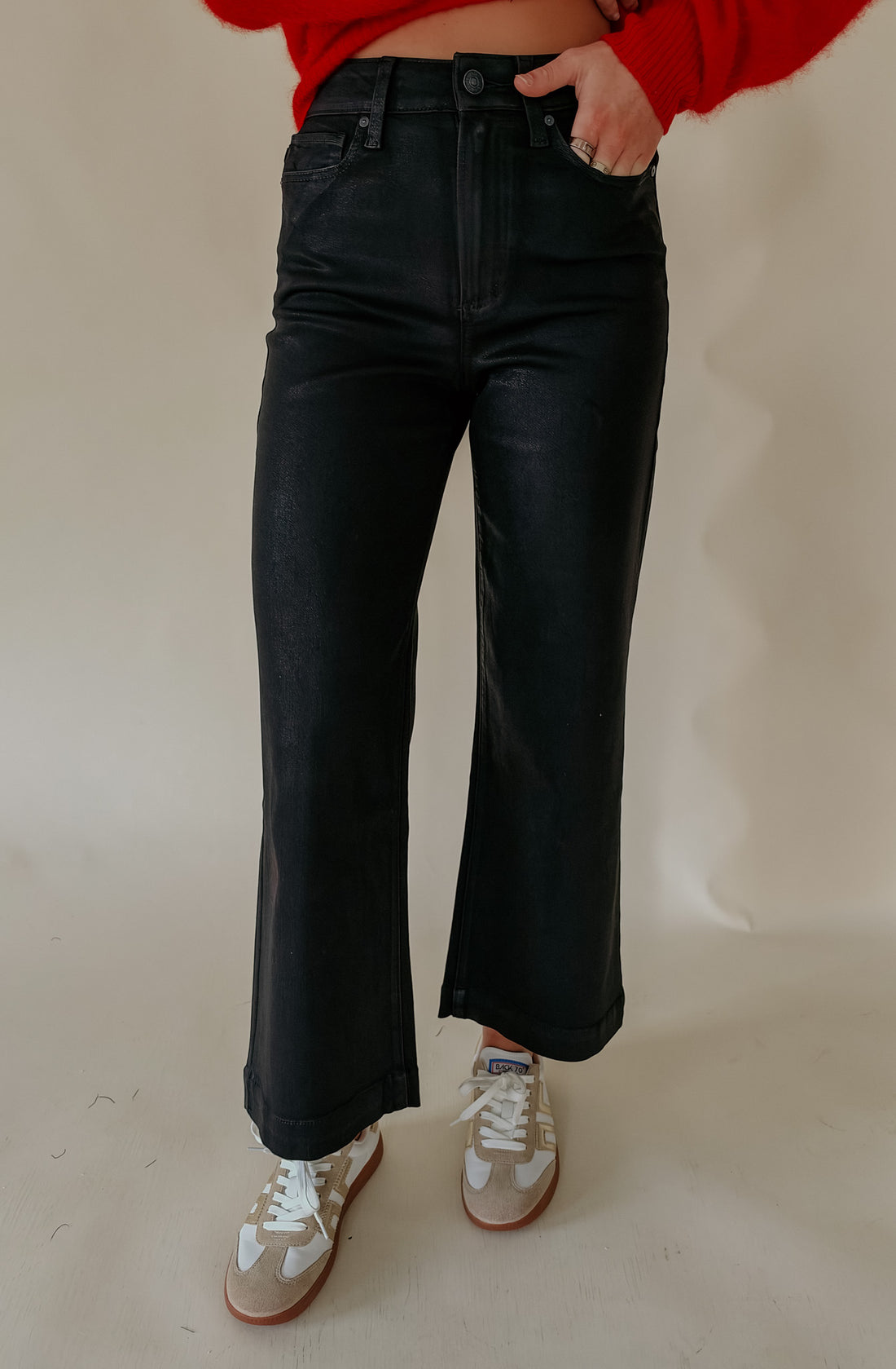 PAIGE ANESSA COATED FAUX LEATHER PANT IN BLACK FOG