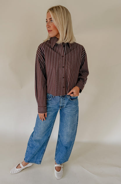 THE AMY STRIPED CROPPED BUTTON UP
