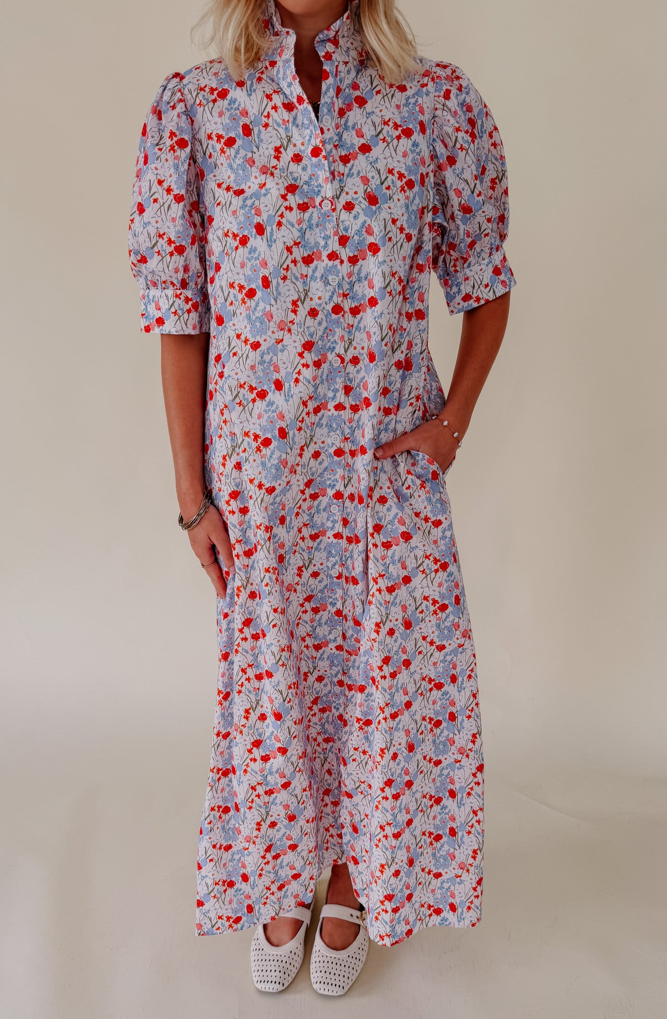 GARDEN ROMANCE SHIFT MIDI DRESS