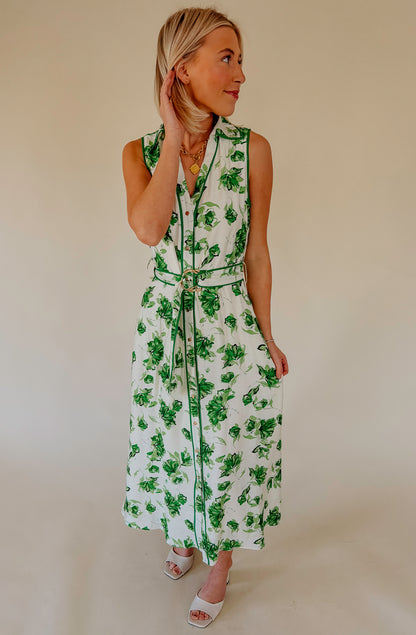 GREEN WITH ENVY BUTTONED MIDI DRESS