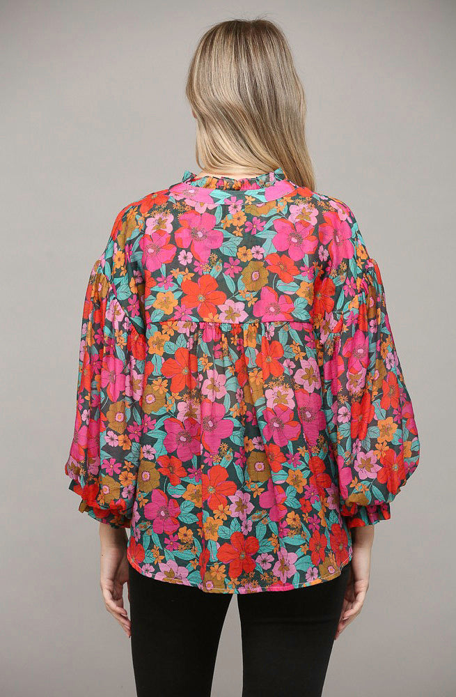 MIXED FLORALS BUTTONED BLOUSE