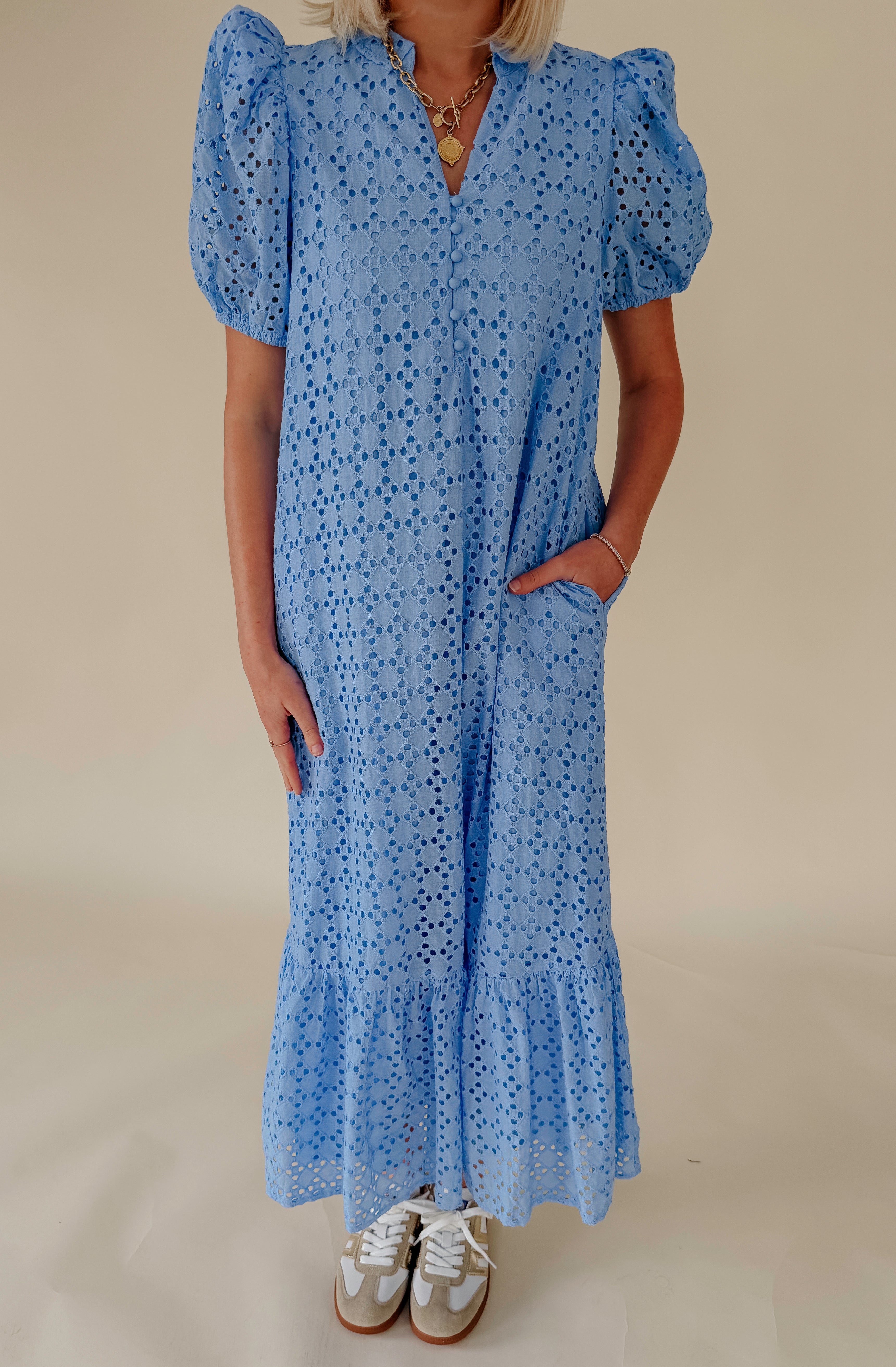 ONE &amp; DONE EYELET MIDI DRESS