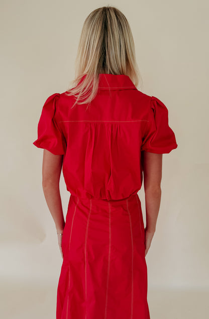 TAILGATE TIME CROPPED POPLIN BLEND TOP