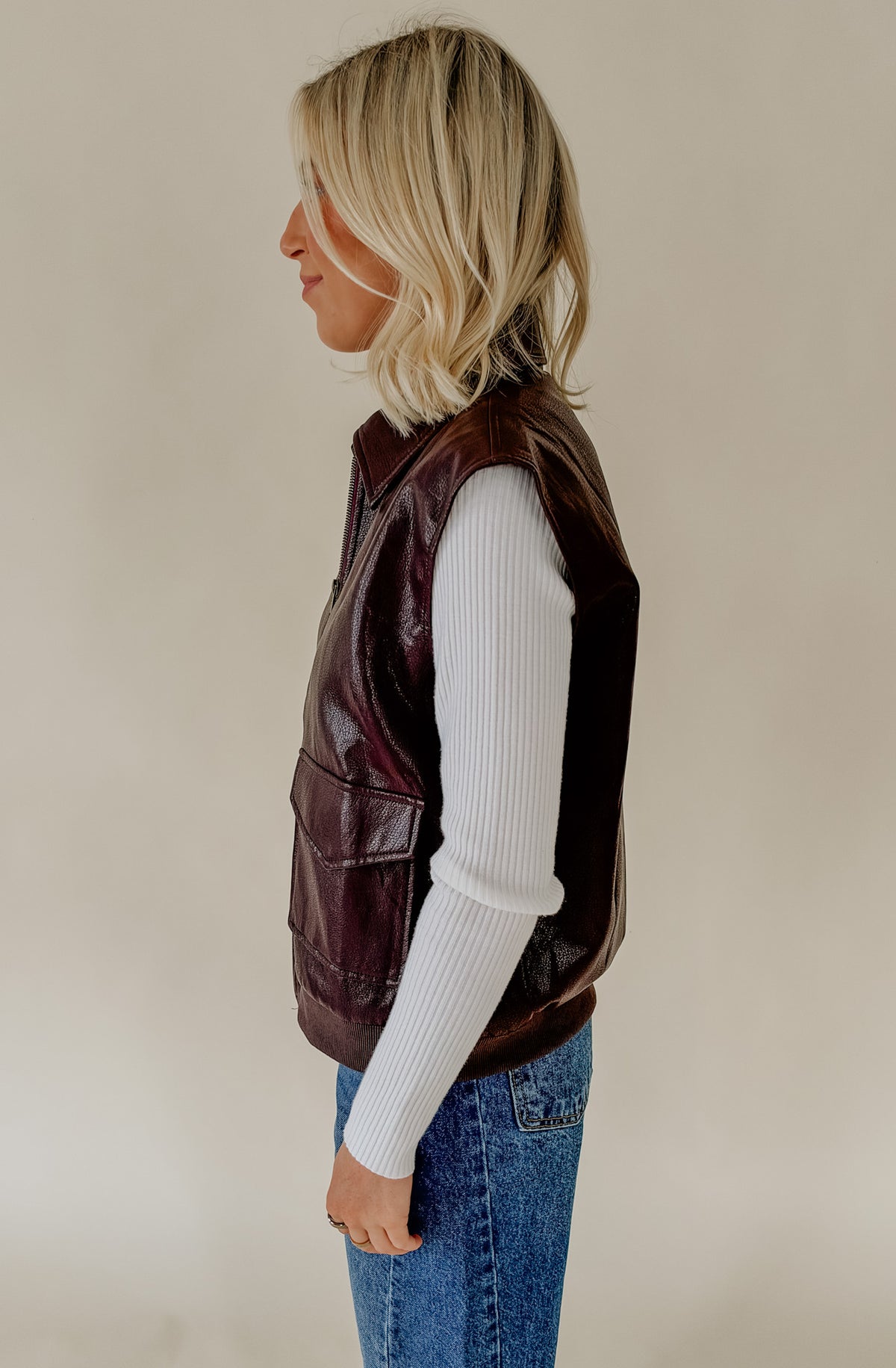 BURGUNDY FAUX LEATHER VEST