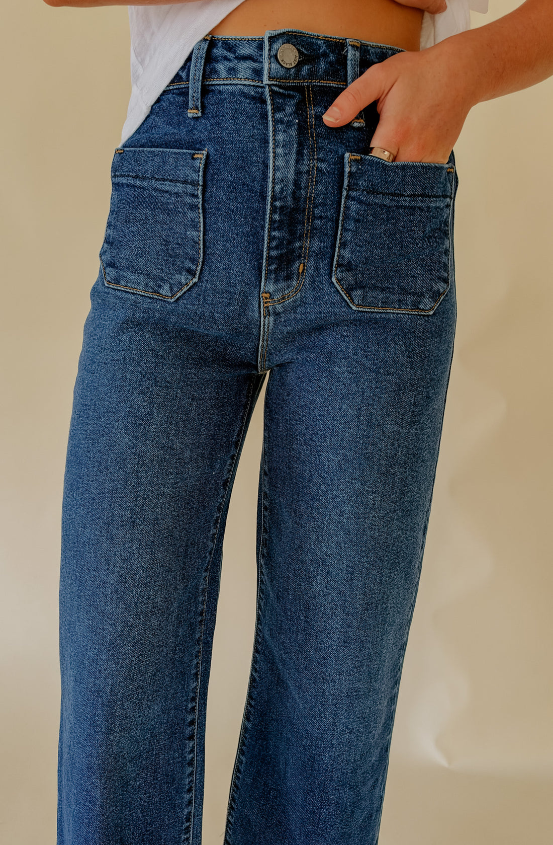 JUST BLACK PATCH POCKET WIDE LEG DENIM