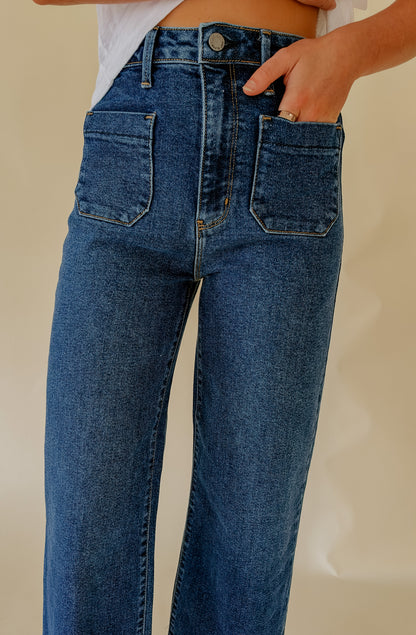 JUST BLACK PATCH POCKET WIDE LEG DENIM
