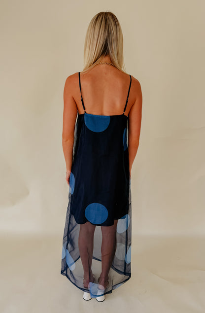 MIDNIGHT MUSE SHEER OVERLAY MIDI DRESS