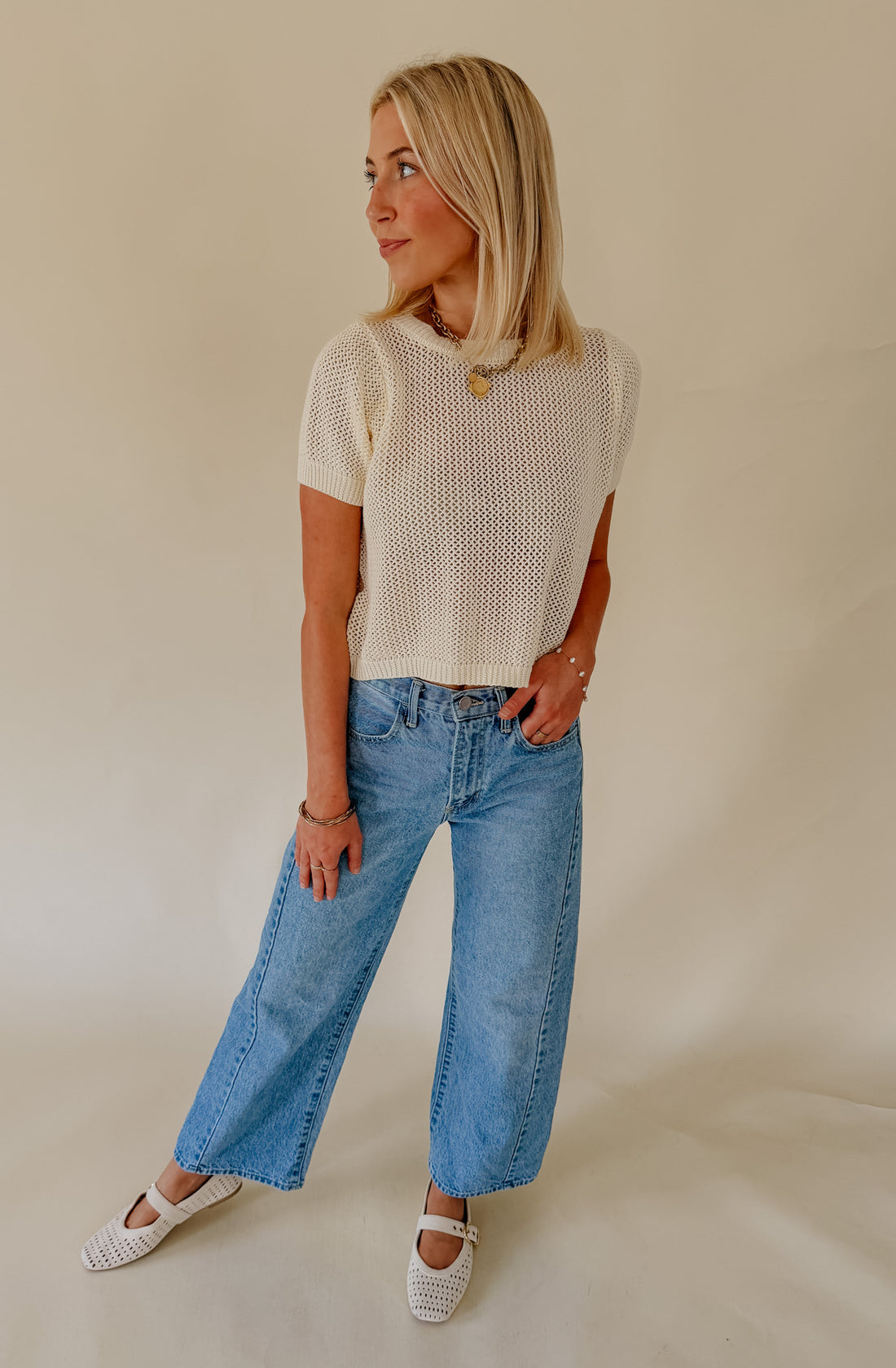 LIGHT &amp; AIRY OPEN KNIT SWEATER TEE