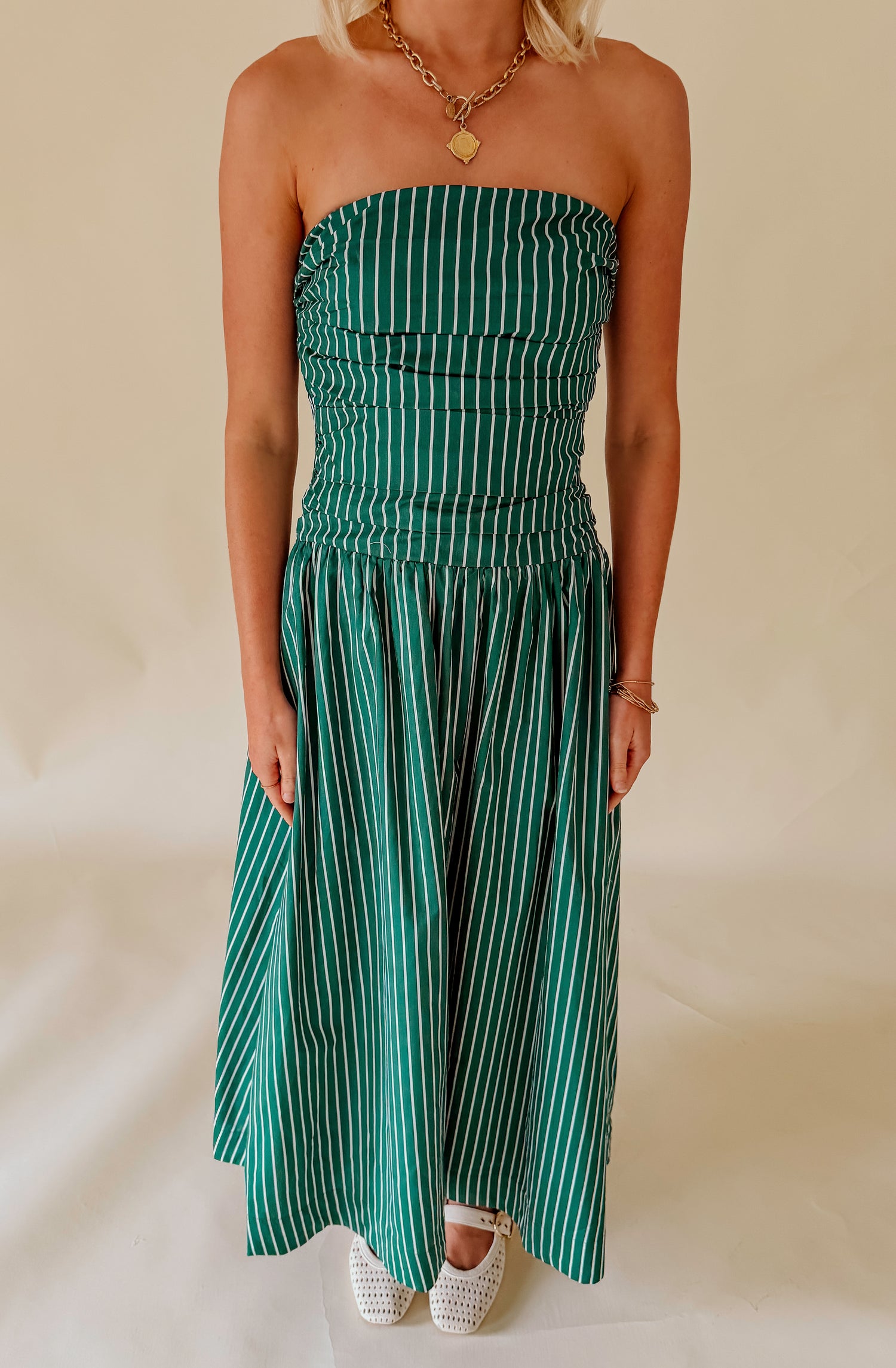 THE AMARA STRAPLESS MIDI DRESS