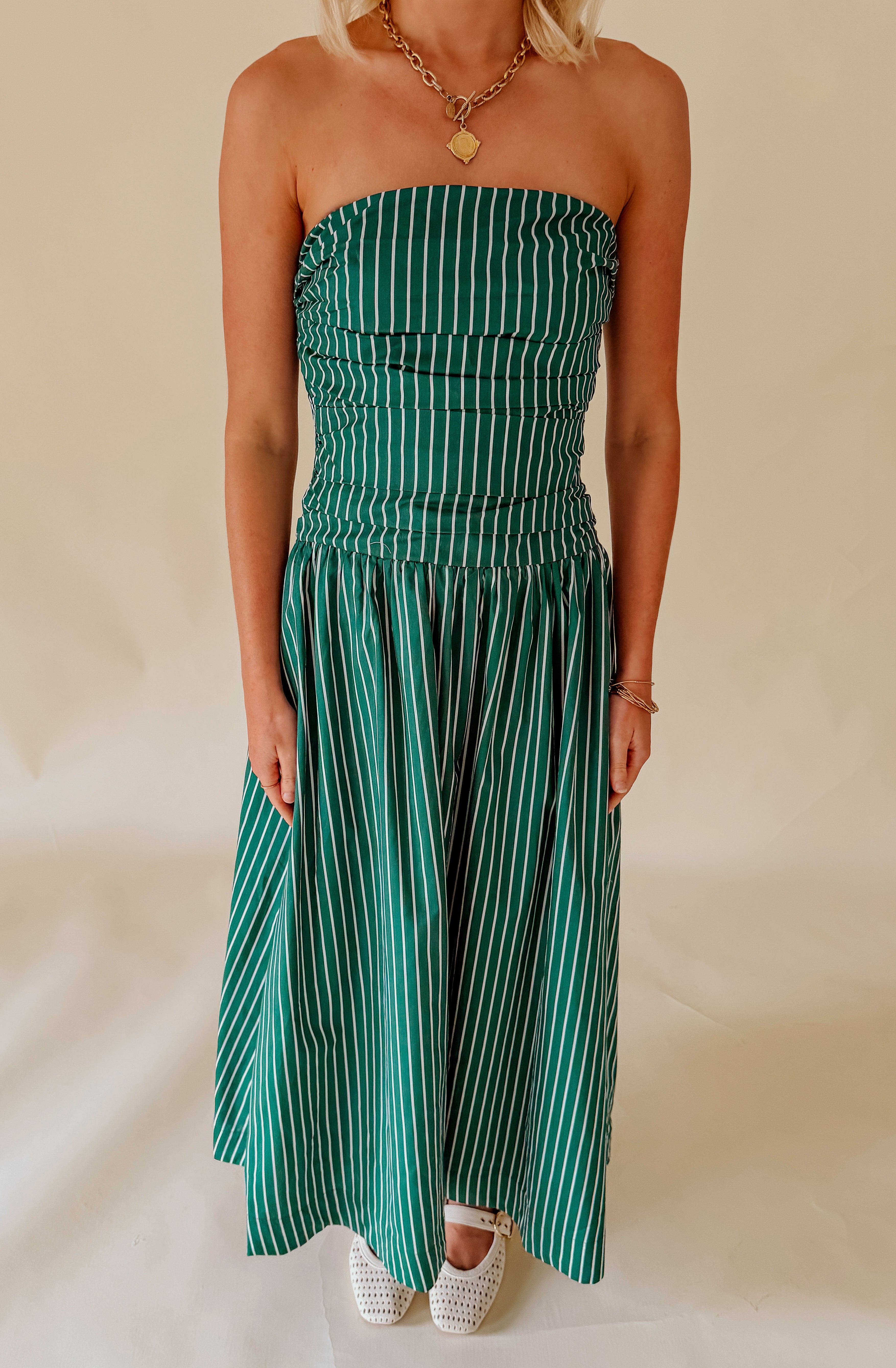 THE AMARA STRAPLESS MIDI DRESS