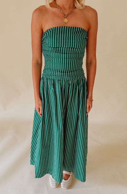 THE AMARA STRAPLESS MIDI DRESS