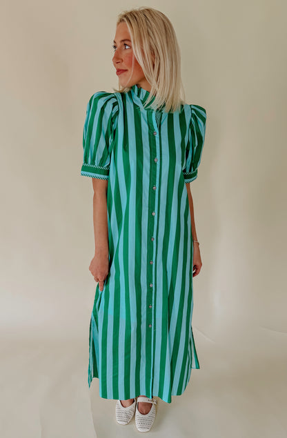 STRIPED TO PERFECTION POPLIN BLEND MIDI DRESS