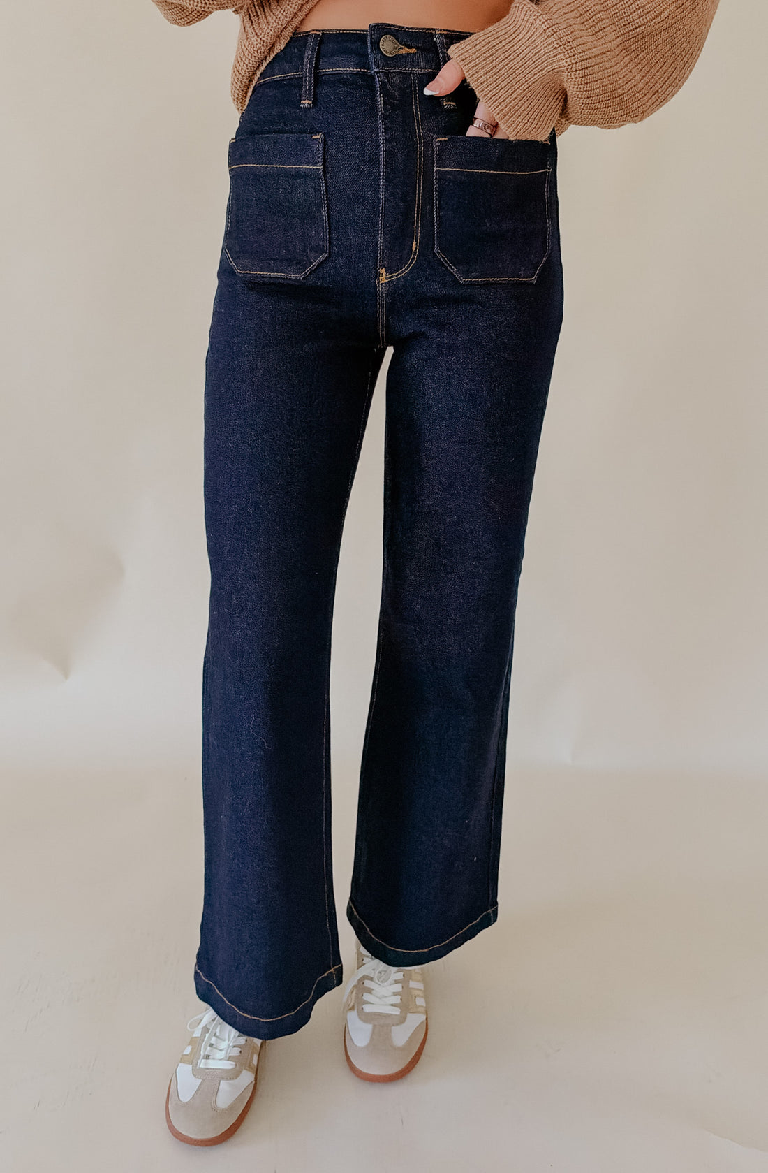 JUST BLACK PATCH POCKET WIDE LEG DENIM