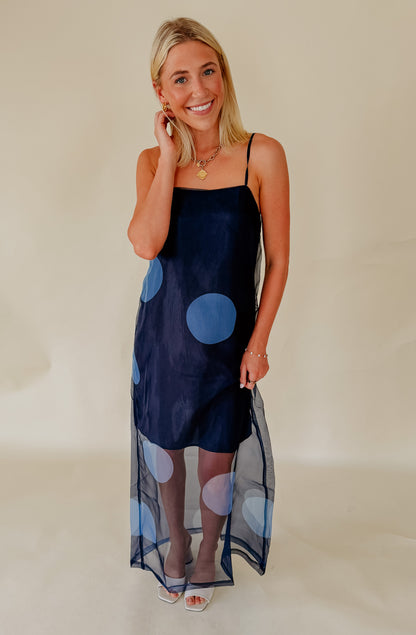 MIDNIGHT MUSE SHEER OVERLAY MIDI DRESS