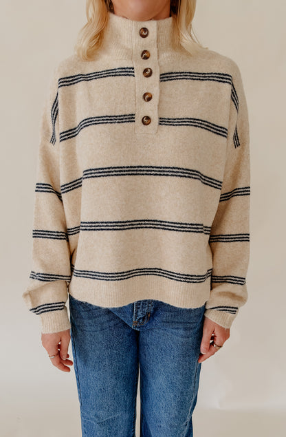 DRAW THE LINE MOCK NECK HENLEY SWEATER
