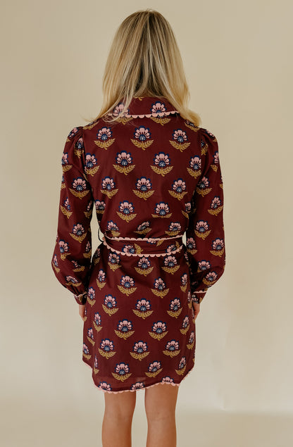 FALL LEAVES BELTED MINI DRESS