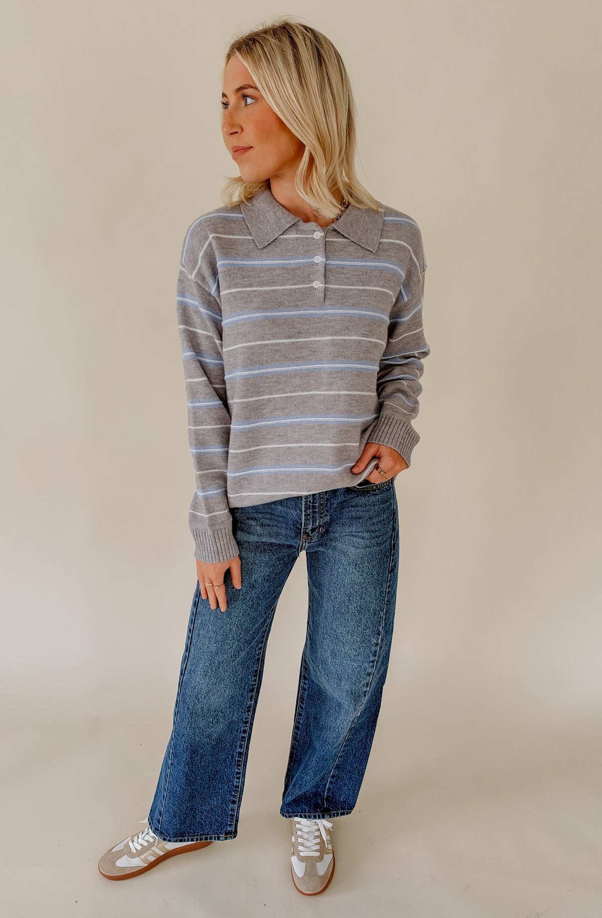 THE JAMIE STRIPED COLLARED SWEATER