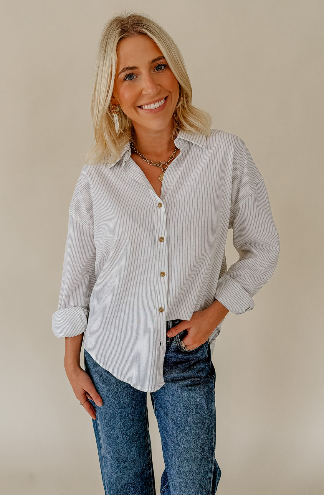 ON THE REGULAR STRIPED BUTTON DOWN