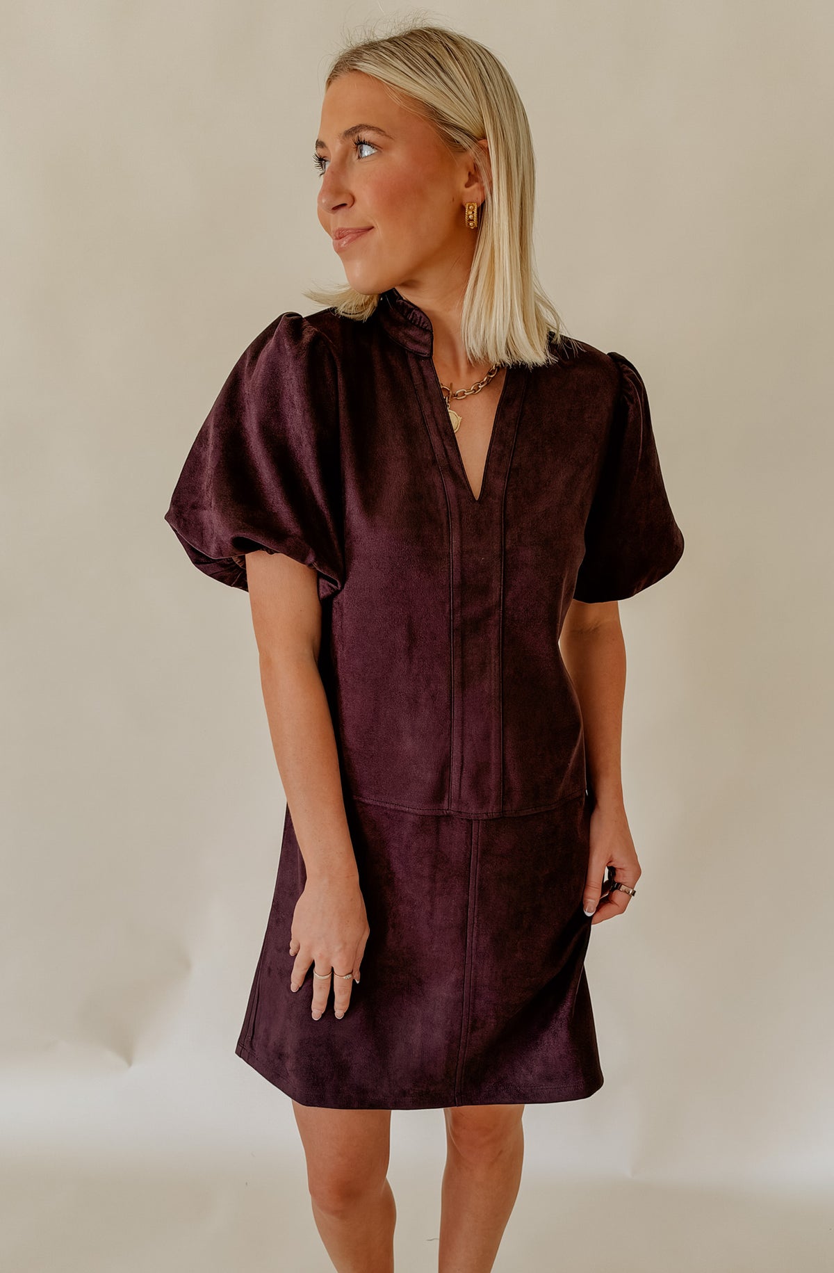 THE LENA FAUX SUEDE SHIFT DRESS
