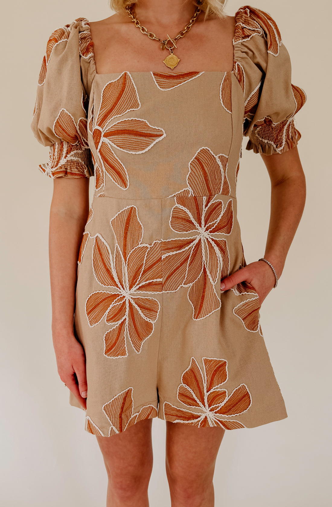 TURKS AND CAICOS EMBROIDERED ROMPER