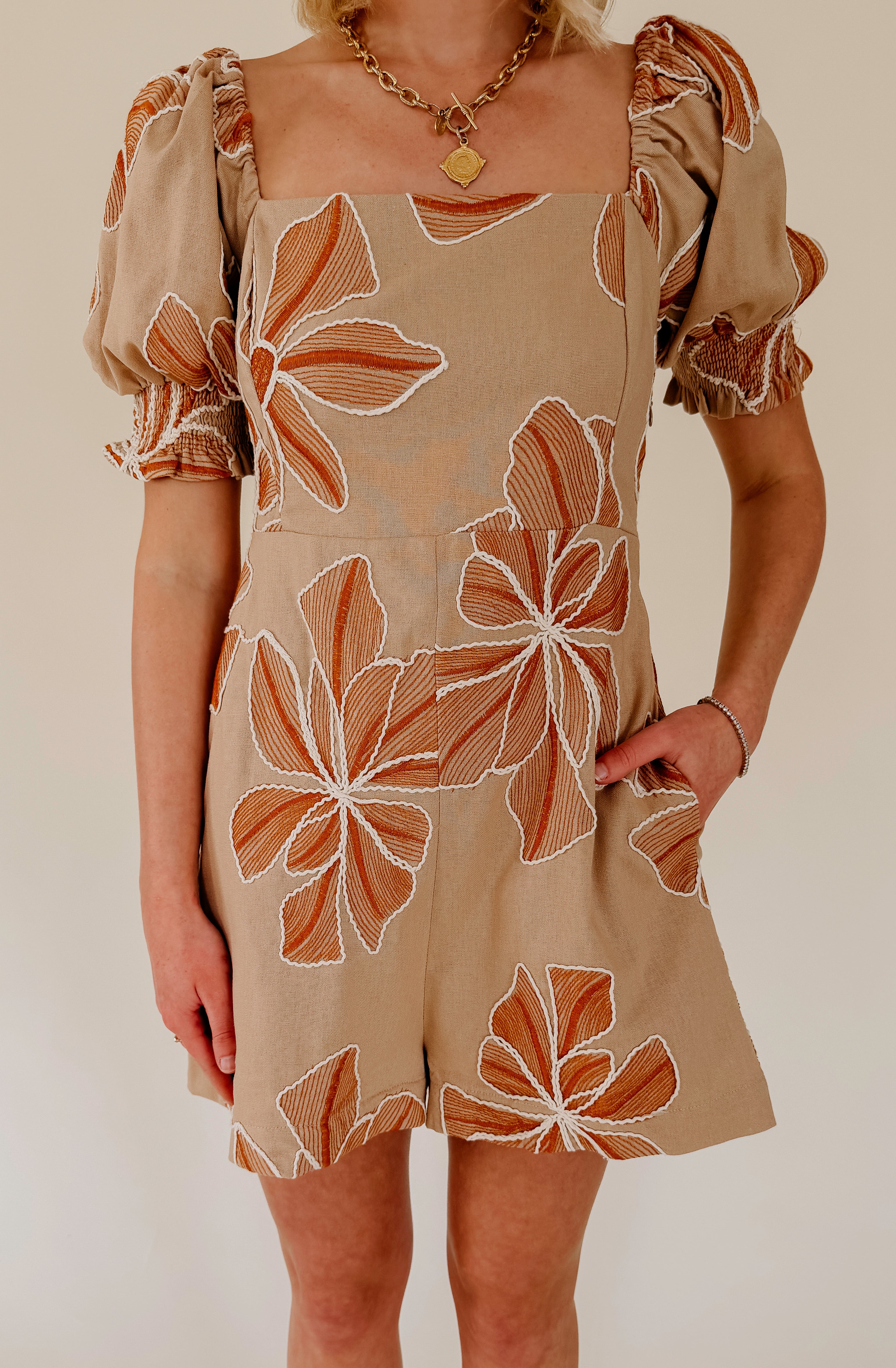 TURKS AND CAICOS EMBROIDERED ROMPER