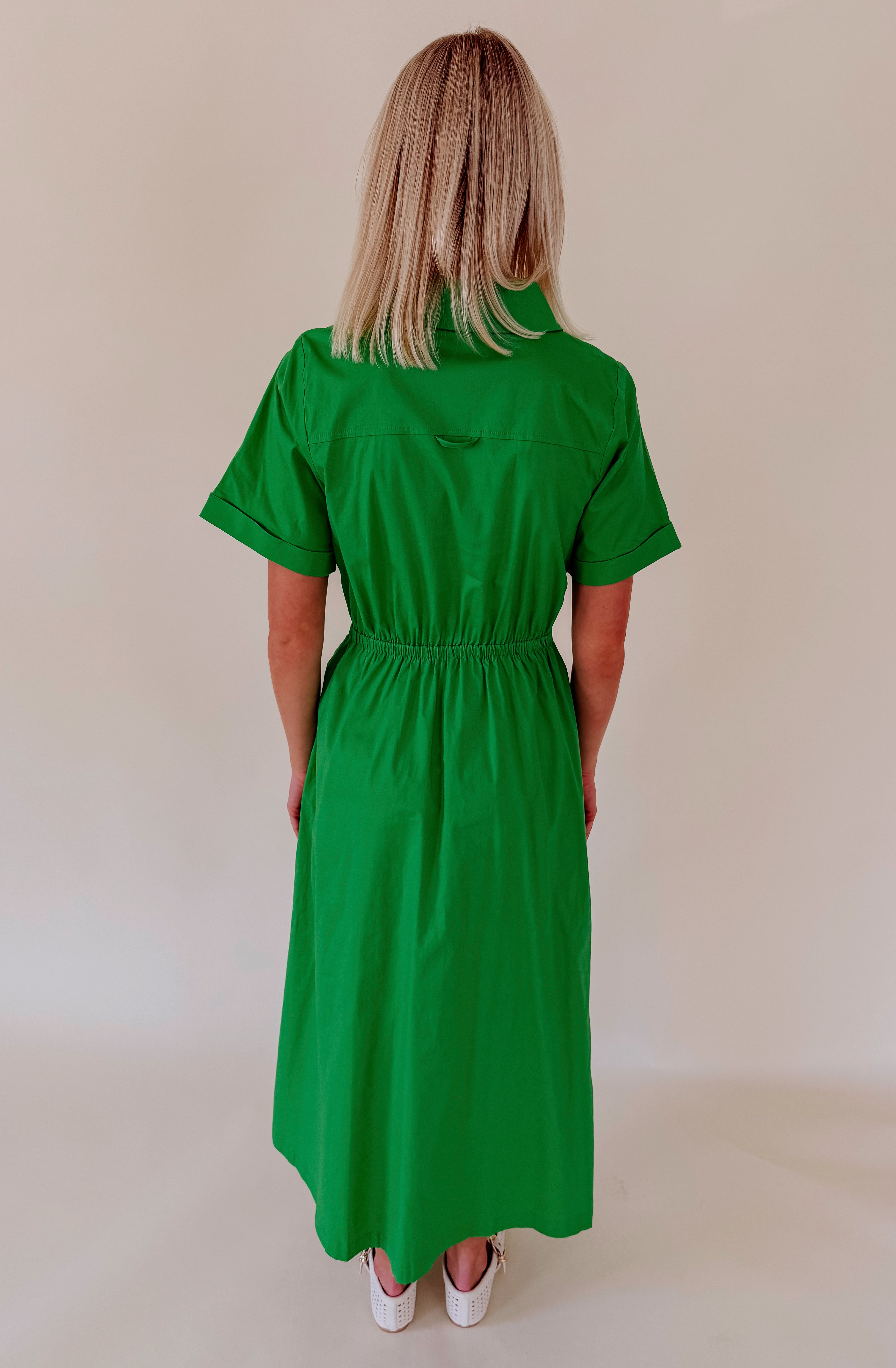 THE ESSENTIAL POPLIN BLEND TIE WAIST MIDI DRESS