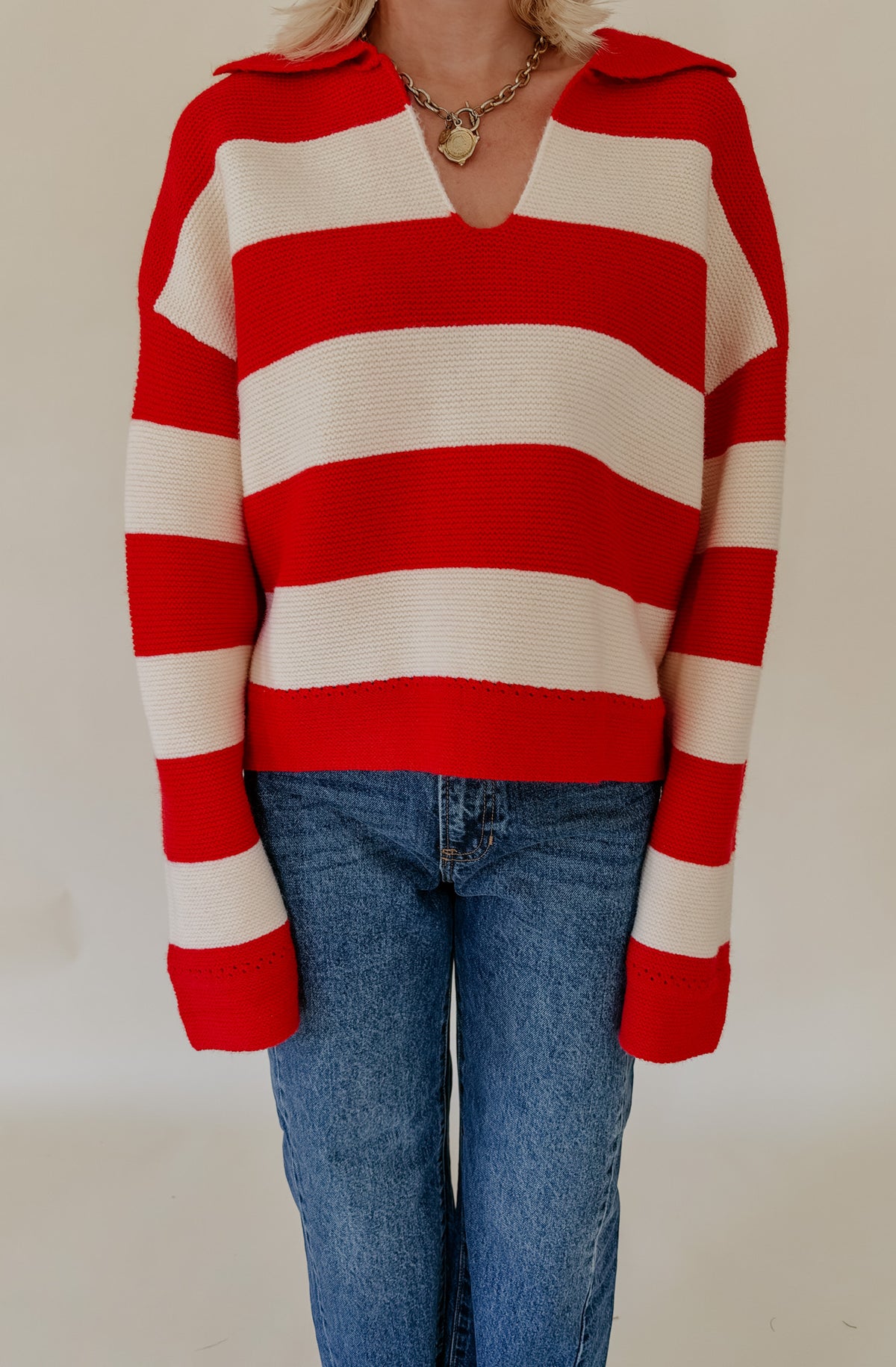 STRIPED COLLARED SWEATER
