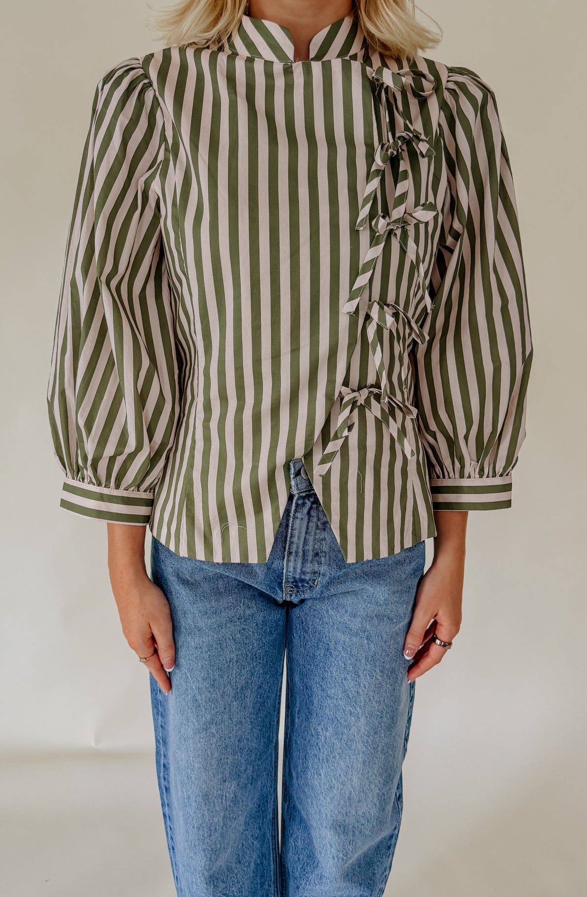 THE HEIDI STRIPED TIE FRONT BLOUSE