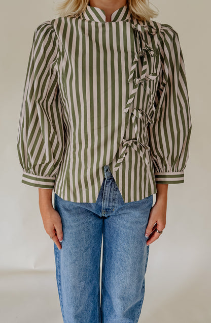 THE HEIDI STRIPED TIE FRONT BLOUSE