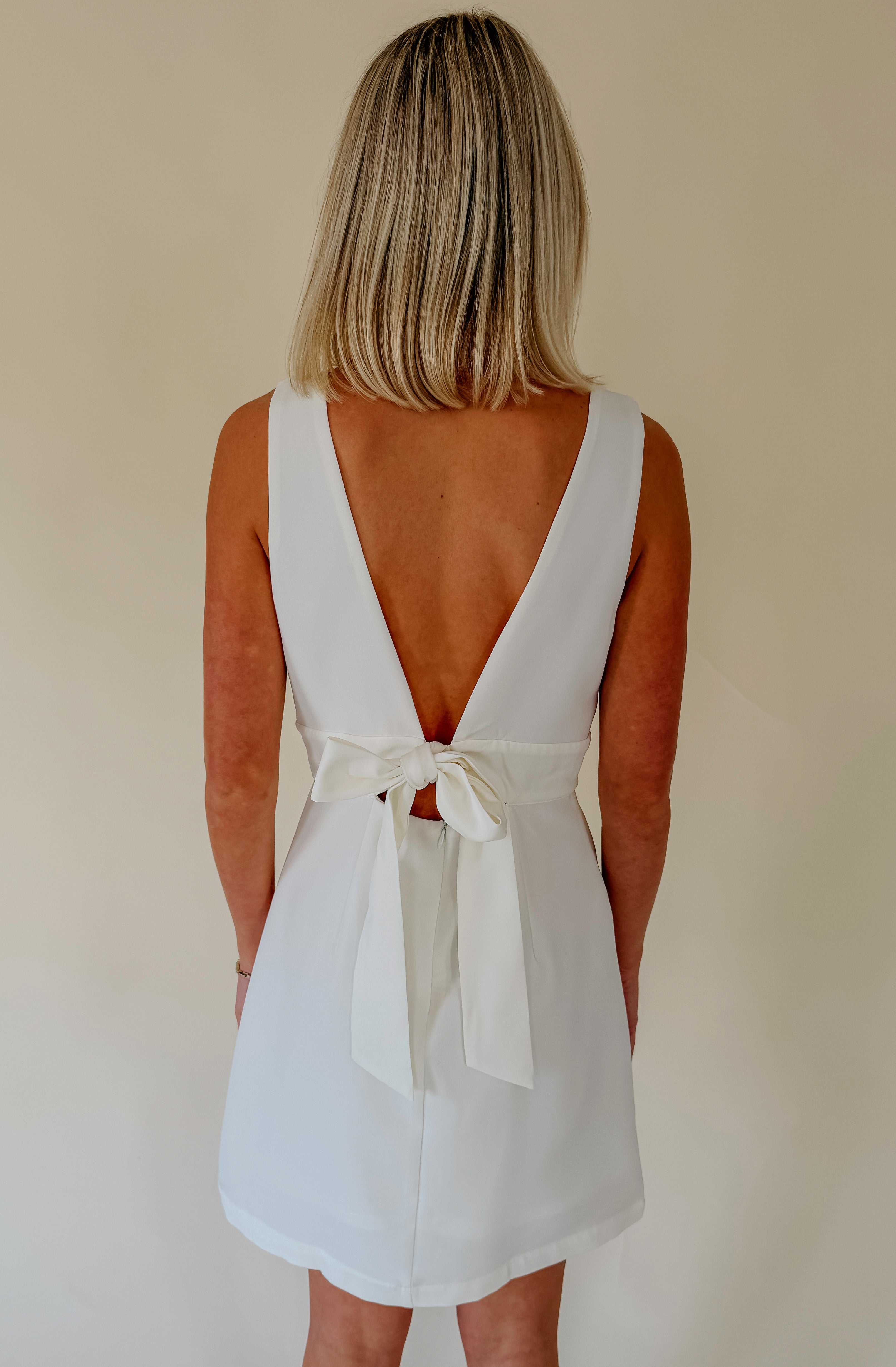 WEDDING BELLS OPEN BACK MINI DRESS