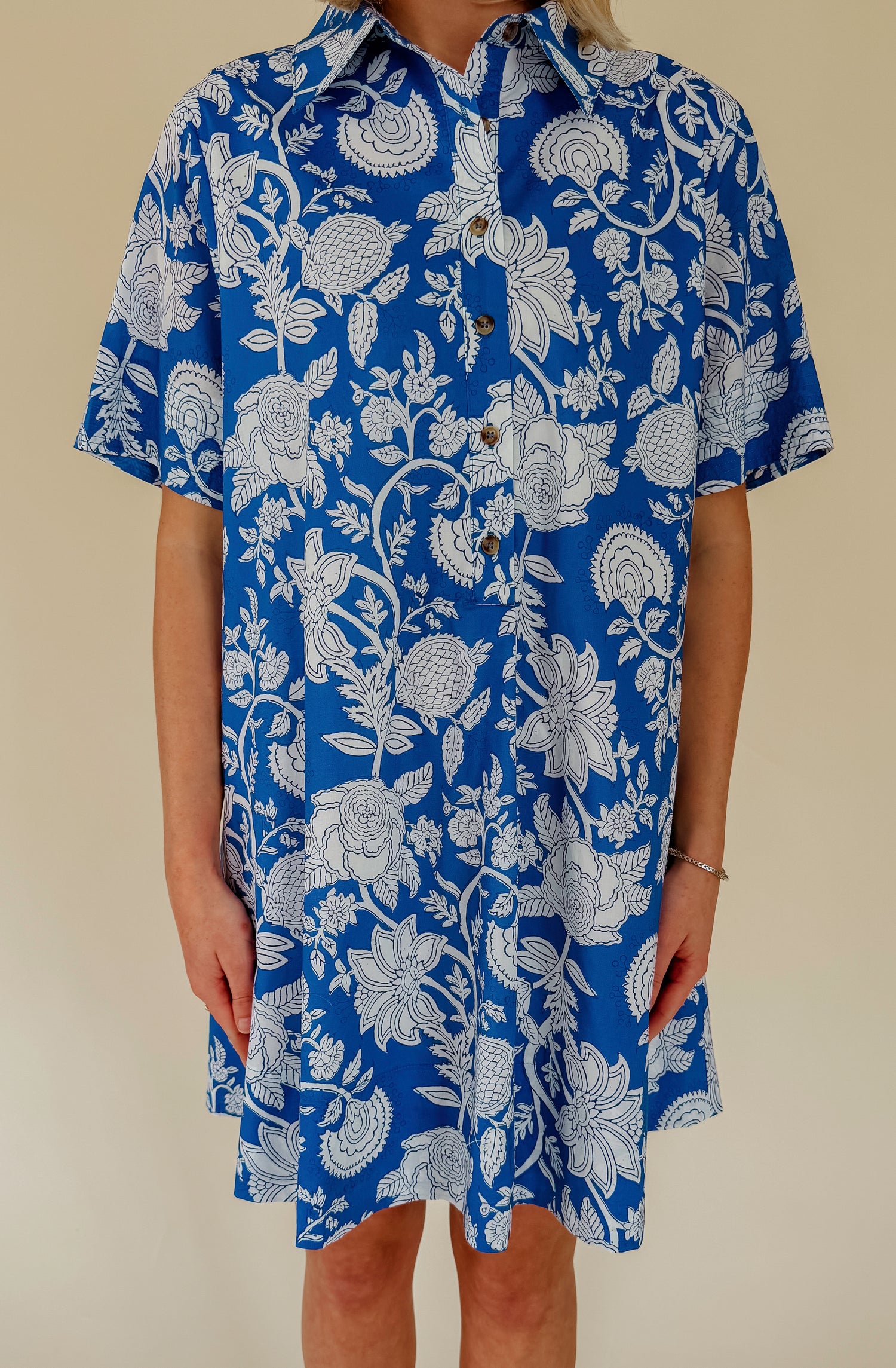 BLUE ME AWAY BUTTONED SHIFT DRESS