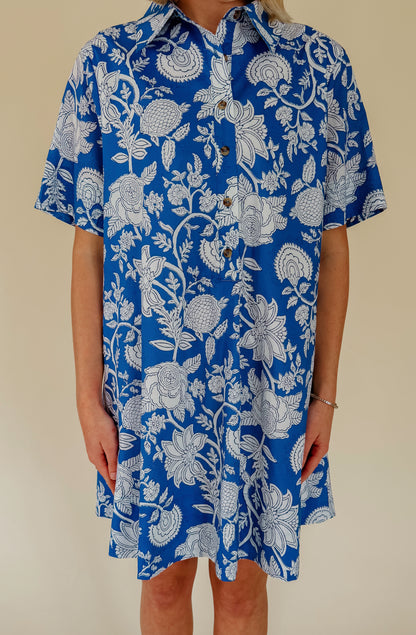 BLUE ME AWAY BUTTONED SHIFT DRESS
