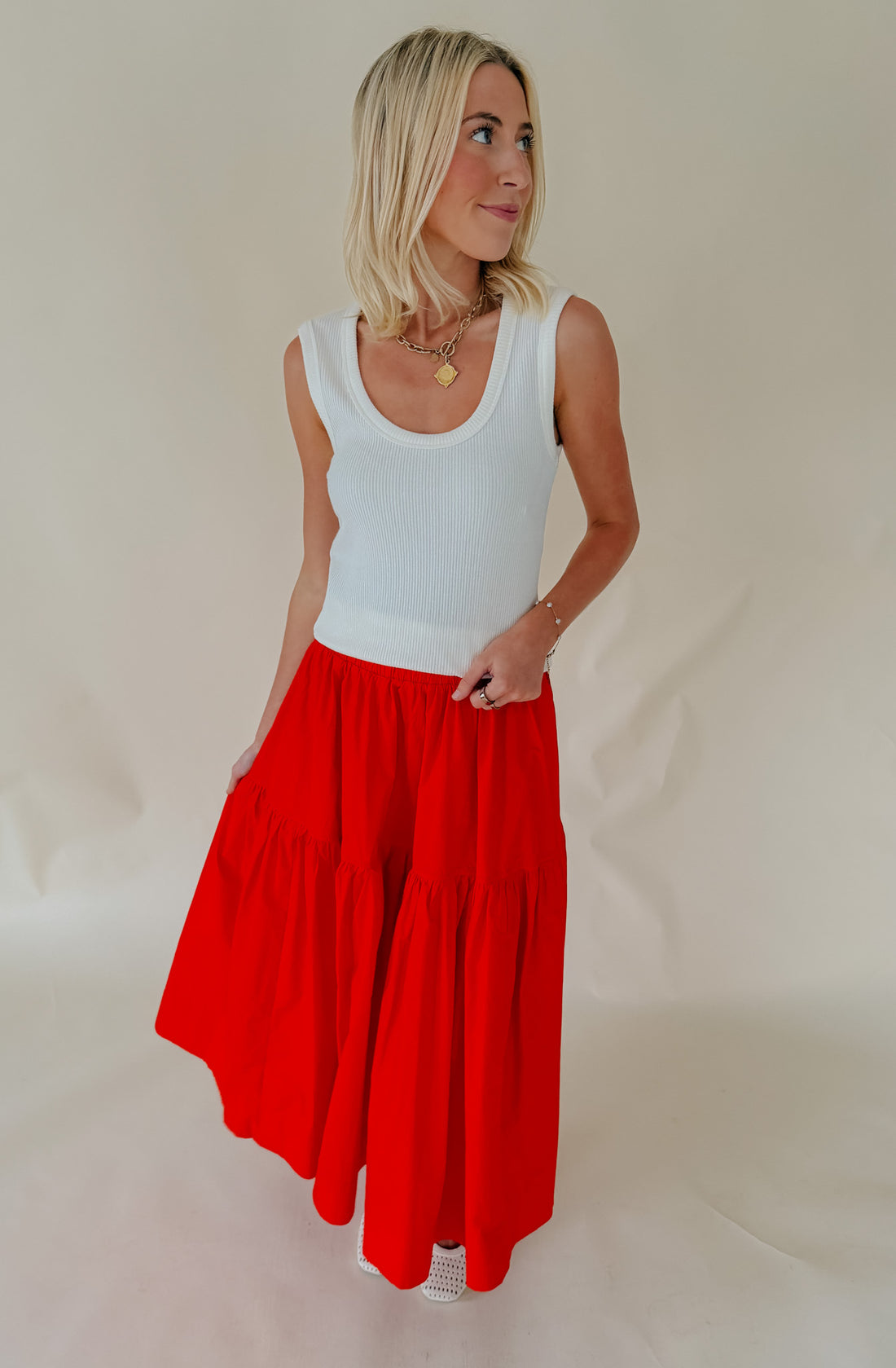 THE TESSA POPLIN BLEND MIDI SKIRT