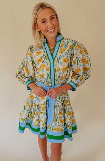 A LITTLE MORE DANDELION BELTED MINI DRESS