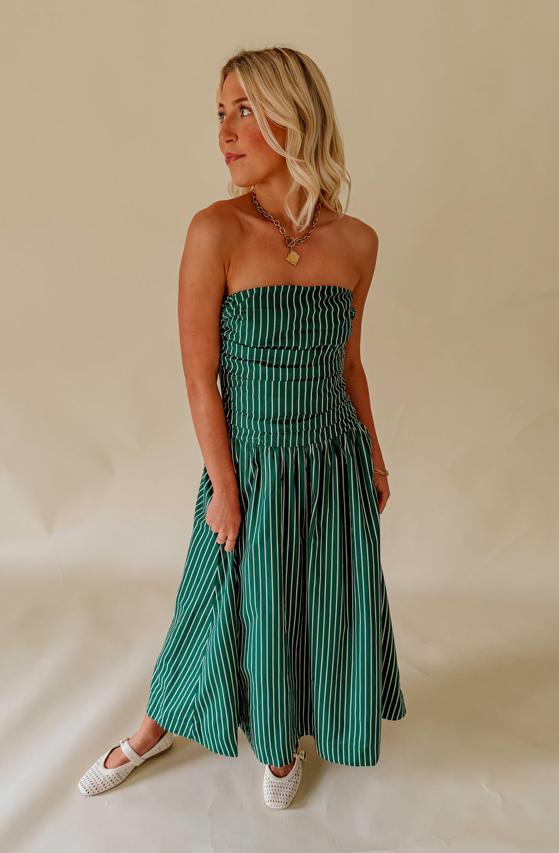 THE AMARA STRAPLESS MIDI DRESS