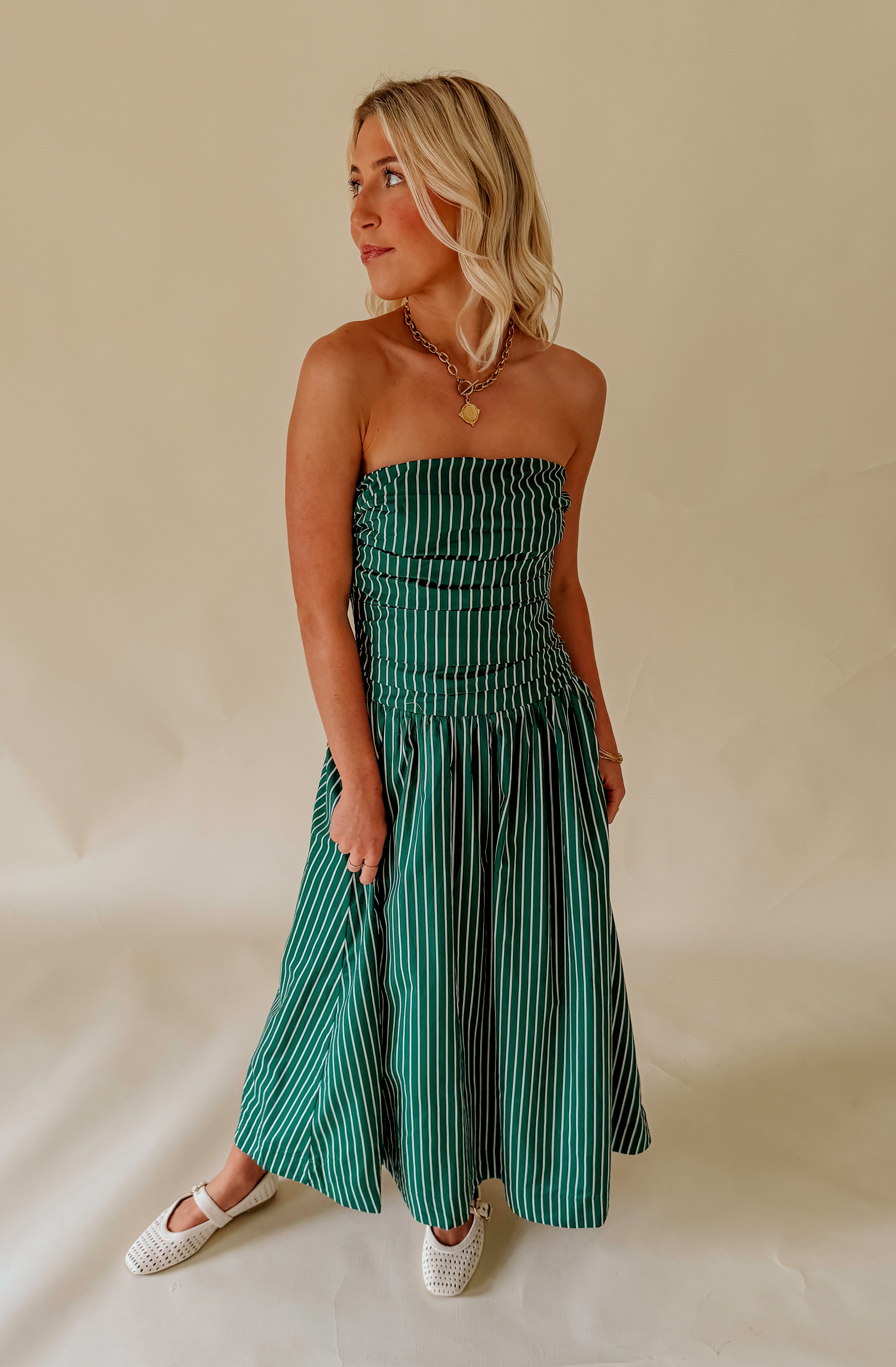 THE AMARA STRAPLESS MIDI DRESS