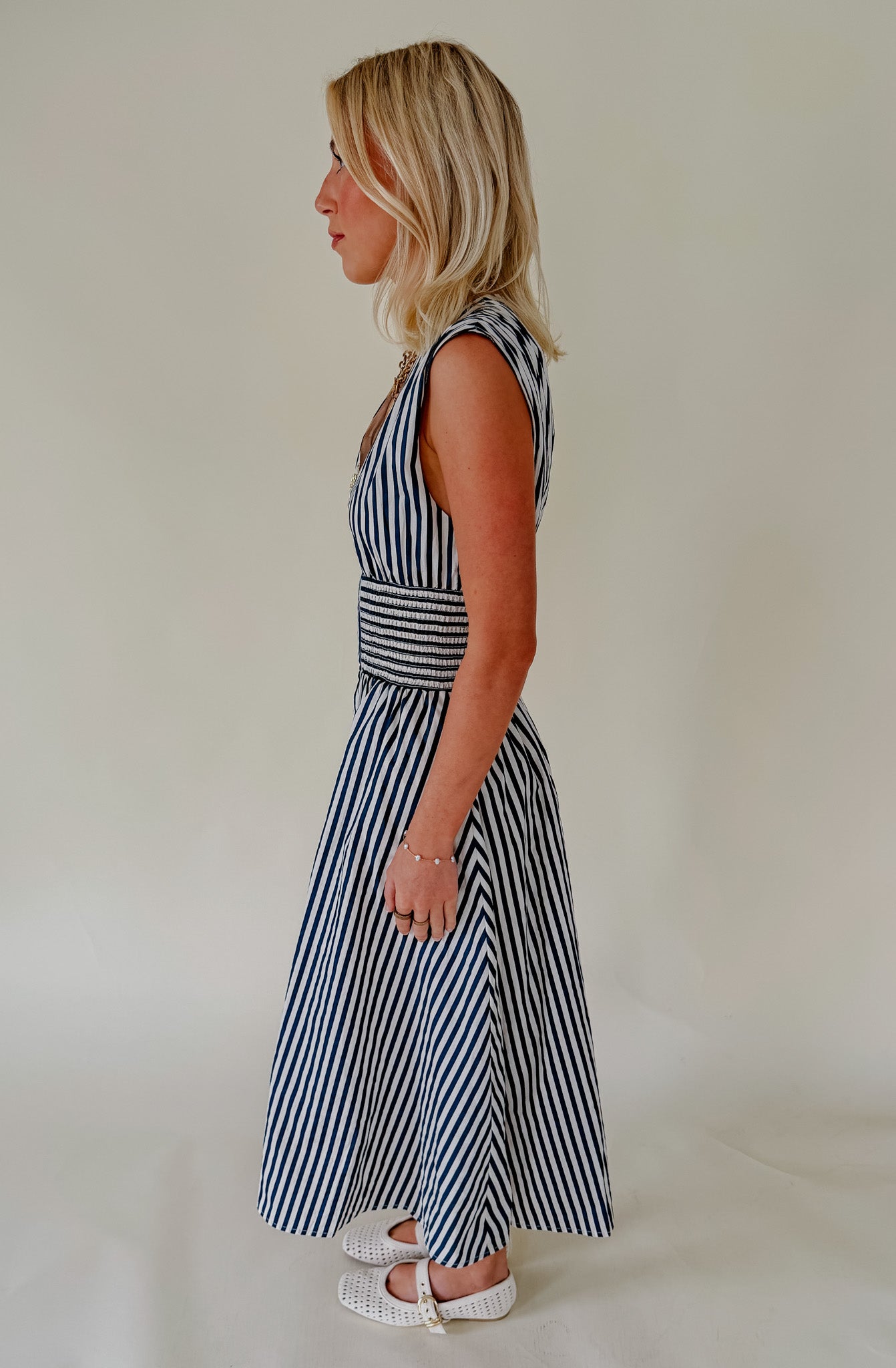 THE CHARLOTTE STRIPED MIDI DRESS