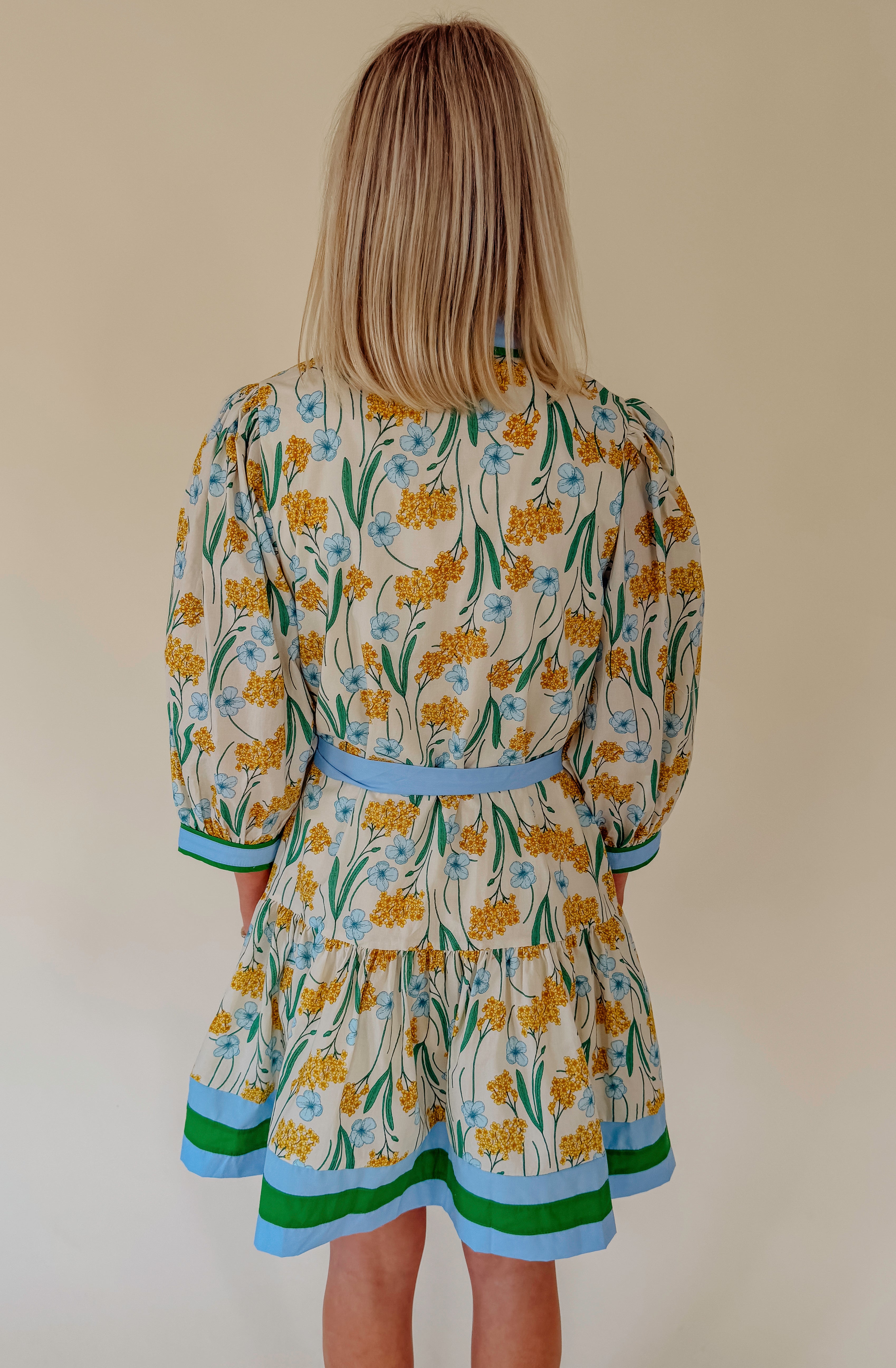 A LITTLE MORE DANDELION BELTED MINI DRESS