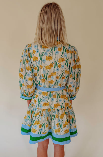 A LITTLE MORE DANDELION BELTED MINI DRESS