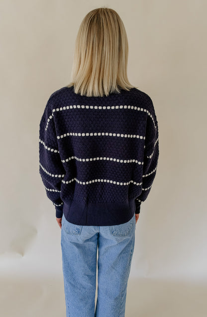 NAVY POPCORN STRIPED SWEATER